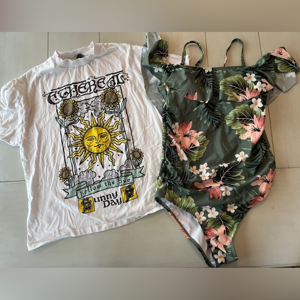 Bathing suit sz L and shirt sz XS - one price one size